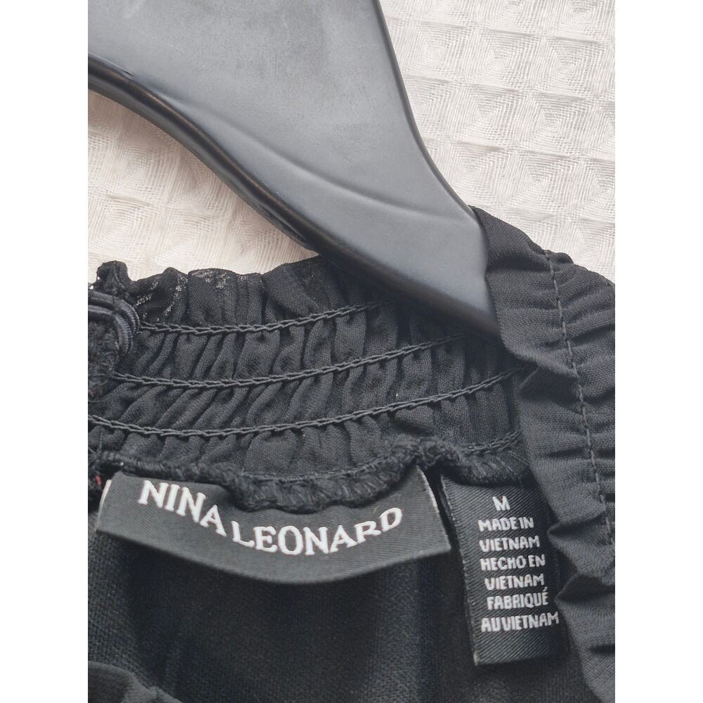 Nina Leonard Dress Women Size M Black Sleeveless Crew Neck Ruffle Lined Tie 7346 - Picture 2 of 7